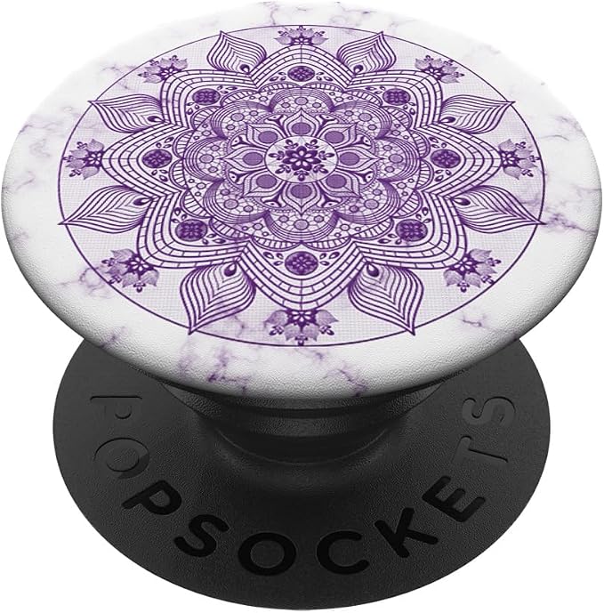 Pretty Feminine Boho Floral Purple &amp White Mandala Flower PopSockets Adhesive PopGrip