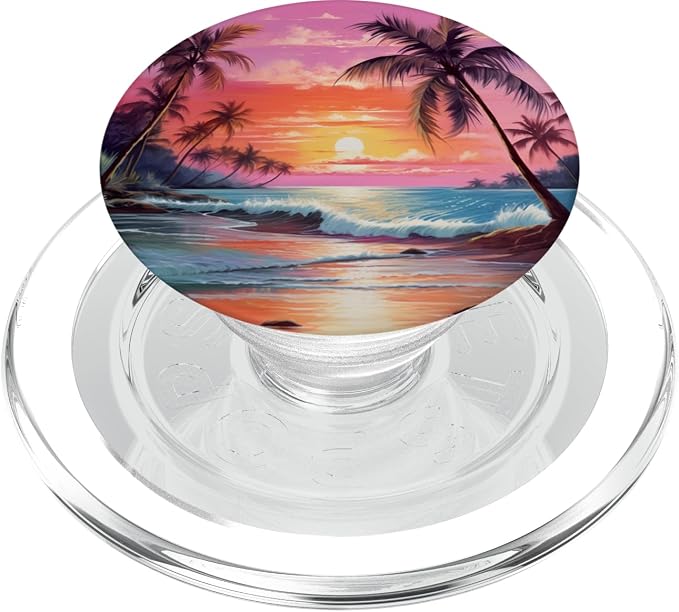 Palm Tree Sunset Tropical Island Night Scene Beach Theme PopSockets Adhesive PopGrip