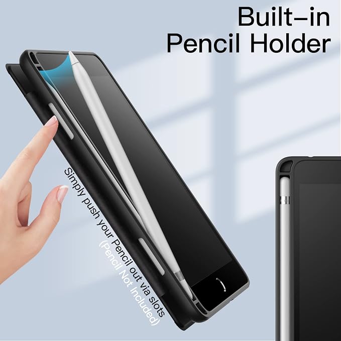JETech Case for iPad mini 5/4 (7.9-Inch 2019/2015 Model) with Pencil Holder Clear Transparent Back Shell Slim Stand Shockproof Tablet Cover Auto Wake/Sleep (Black)