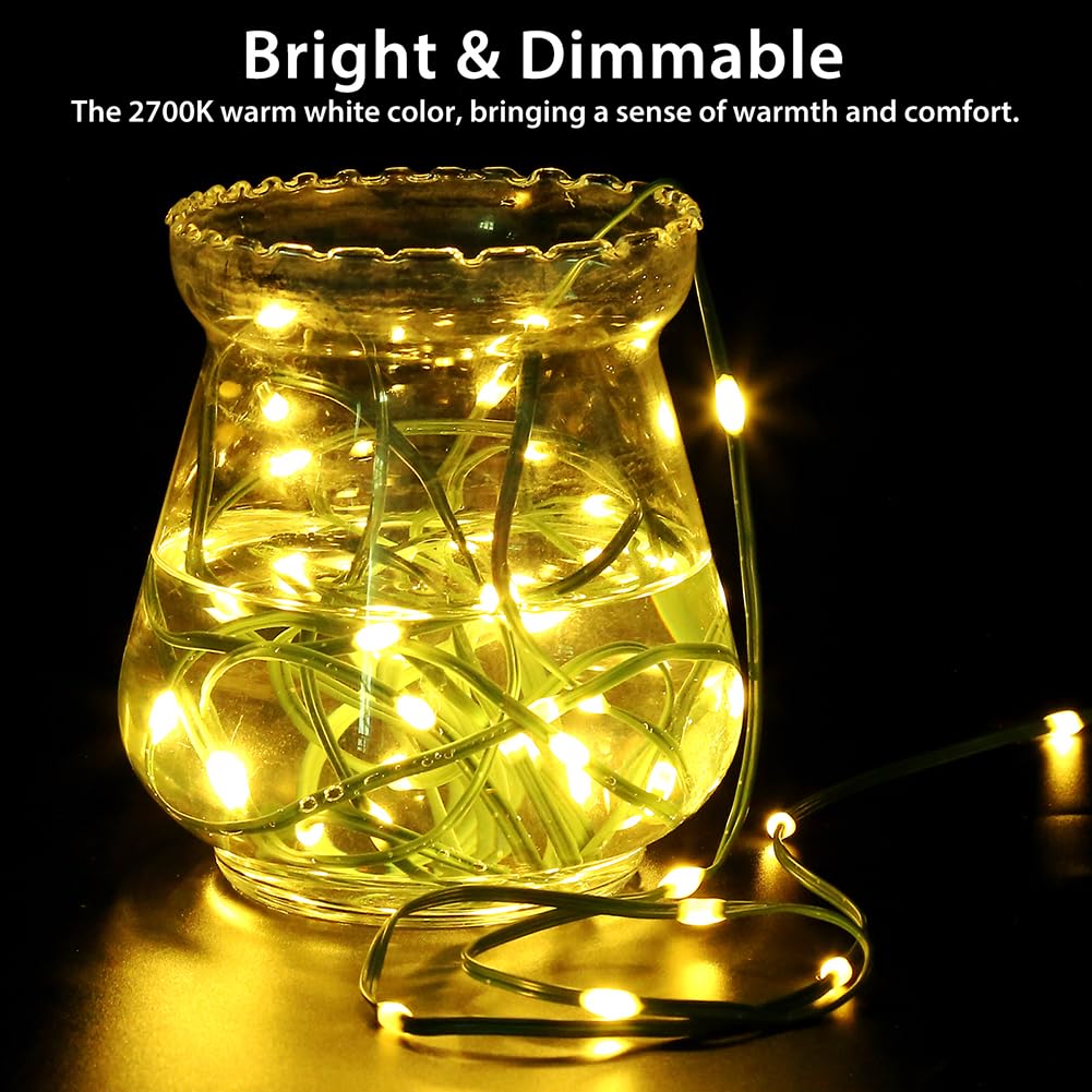 KepStars 33ft Battery Operated String Lights, 100 LED Fairy String Lights Battery Powered w/Remote & Timer for Indoor Outdoor Christmas Trees Wreath Decoration Bedroom Patio - Warm White