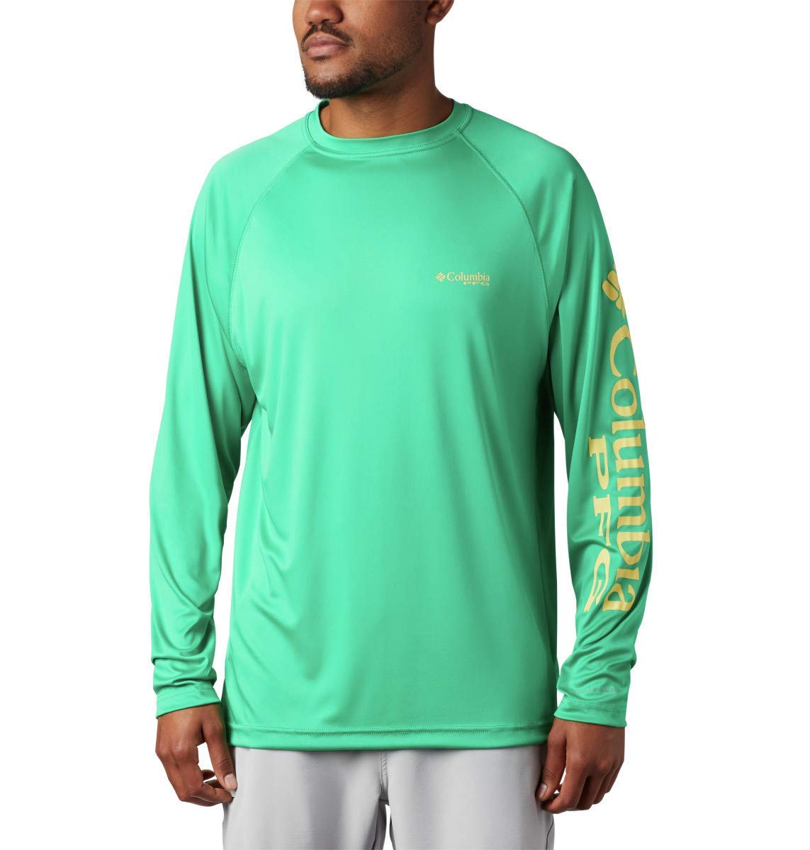 Columbia Men's Big PFG Terminal Tackle UPF 50 Long Sleeve Fishing Shirt, Dark Lime/Sunlit Logo, 3X