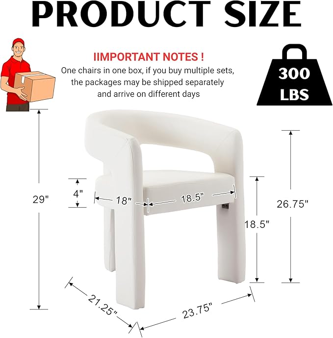 Modern Barrel Dining Chairs Set of 8, PU Leather Upholstered Accent Side Chair with Arms Comfy Makeup Vanity Chairs, Dining Living Room Kitchen Chairs, White