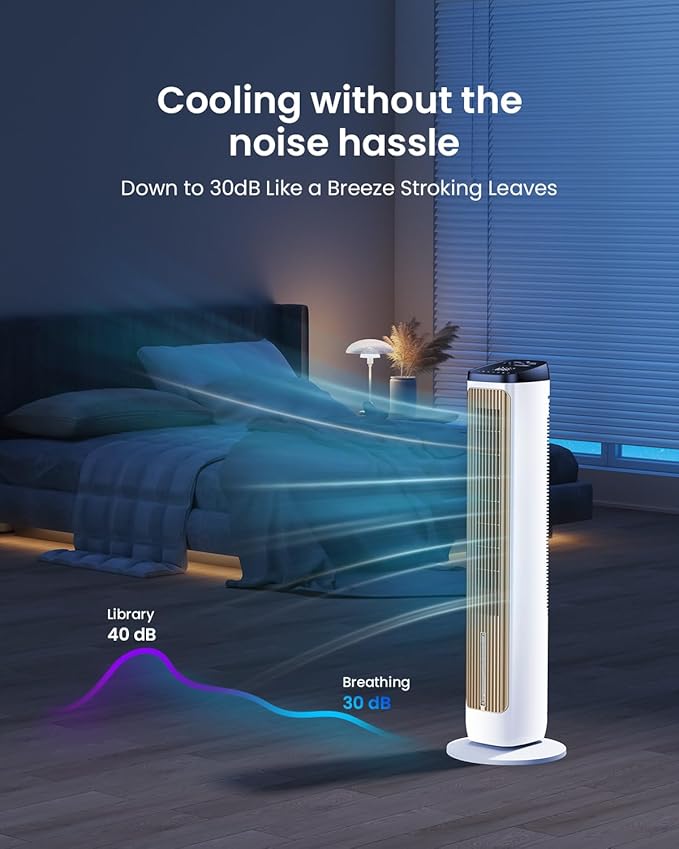 PNTCK Tower Fans with Ice Packs, 12H Timer, 4 Modes, 3 Speeds, 20FT Remote, 80° Oscillating, 36” Portable Evaporative Air Cooler with Remote Control, Platinum Swamp Cooler for Bedroom, Living room