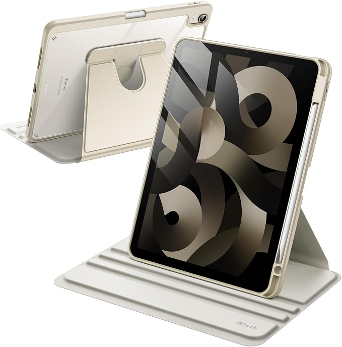 JETech Rotating Case ONLY for iPad Air 11-Inch M4/M3/M2 (2026/2025/2024) iPad Air 5/4 (2022/2020 5th/4th Generation 10.9-Inch) 360 Degree Rotation Protective Stand Cover Clear Back (Black)