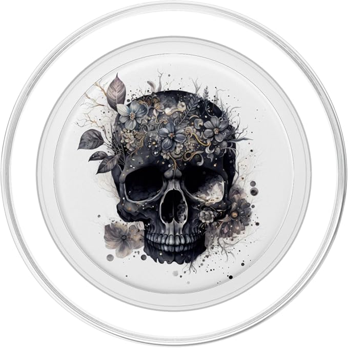 Floral Skull Graphic for Women Birthday Unique Black Skull PopSockets Adhesive PopGrip