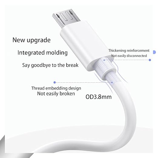 3-Pack 10 FT Cable Replacement for Ring Indoor Cam - USB-A to Micro USB Charger Cord White
