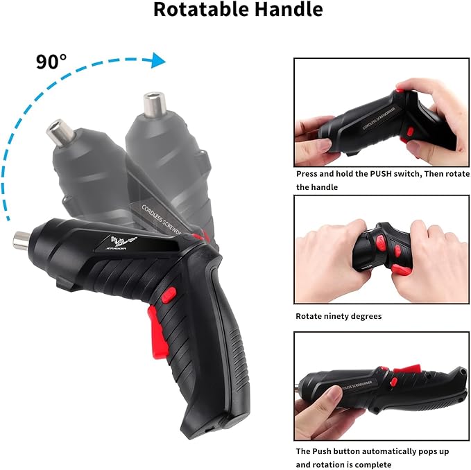 8 in 1 Electric Screwdriver, 3.6V Cordless Drill Screwdriver Rechargeable, 3.5N·m Max Torque Electric Screw Gun with 6 Accessory Kit, Micro USB, Front LED Light, Easy for Small Home Projects