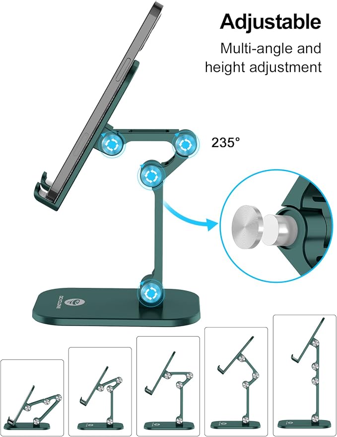 OCYCLONE Phone Stand Adjustable Height and Angle Foldable Cell Phone Stand Holder for Desk Taller iPhone Stand Compatible with 4.7-13 Smartphones iPad Tablet Beige