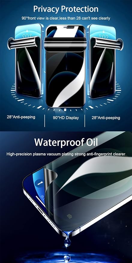 2pcs Flexible Privacy Hydrogel Film for iPhone 16 Pro 5G 6.3 2024 Anti-Spy Anti-Peeping TPU Screen Protector Touch Sensitive Explosion-Proof Not Tempered Glass