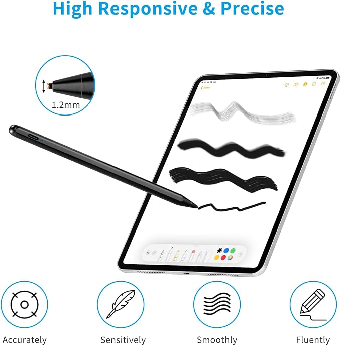 Stylus for iPhone X/11/12/13/14/15/16 Pro MaxPen 1.5mm Fine Point Pencil Universal Compatible for iPhone/Device Pro/Samsung/Surface and More Touch Screens Active Stylus Pen Black