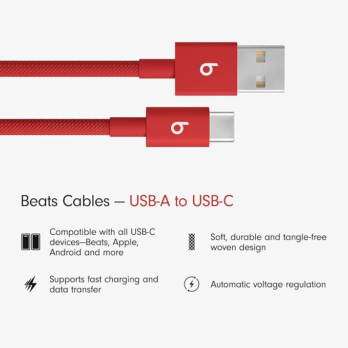 Beats 240W USB-C to USB-C Braided Cable Fast Charging Durable/Tangle Free Compatible with Apple and Android Devices (3 m/10 ft) – Bolt Black