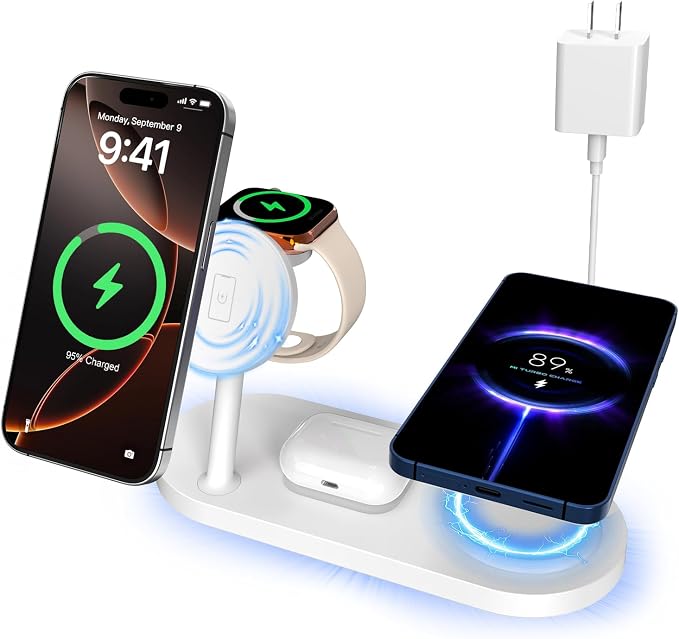 Dual Magnetic Phone Wireless Charger 30W 4 in 1 Charging Station for Apple Devices Charging Stand for iPhone 17/16/15/14/13/12 Series Support for Apple Watch11/10 for AirPods4
