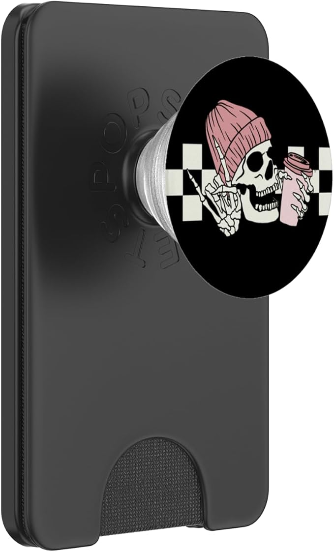 Skeleton Peace Sign Coffee Checkerboard PopSockets Adhesive PopGrip