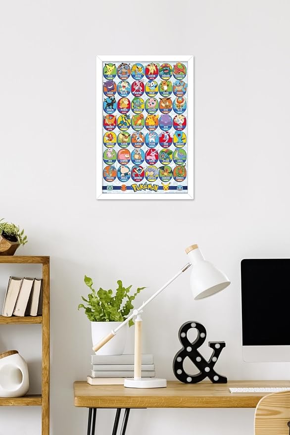 Pokémon: All-Time Favorites - Grid Wall Poster, 22.4L" x 14.7W", White Framed Version
