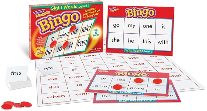 TREND ENTERPRISES: Sight Words Level 1 Bingo Game, Exciting Way for Everyone to Learn, Play 6 Different Ways, Great for Classrooms and at Home, 3 to 36 Players, for Ages 5 and Up