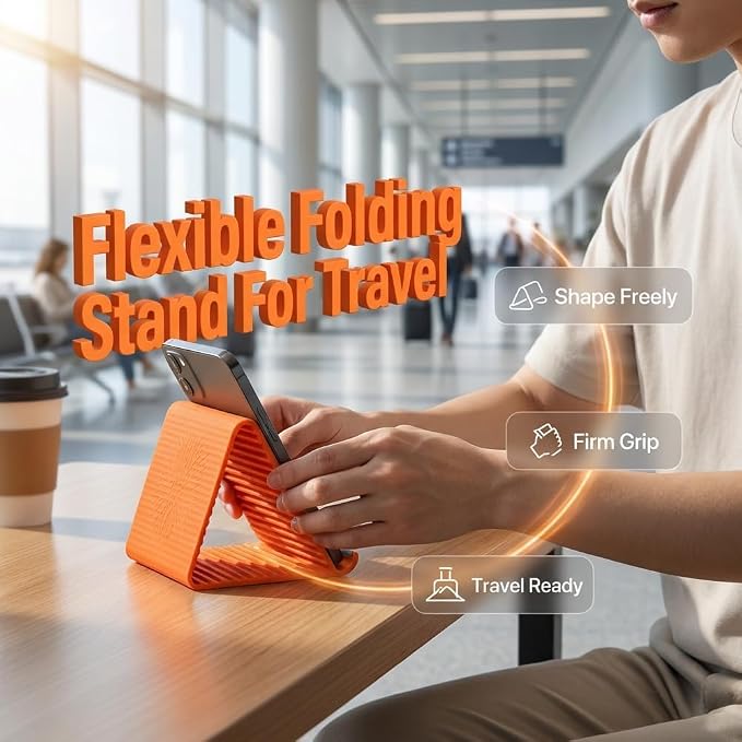 Portable Foldable Silicone Aluminum Phone Holder-Orange (Black)