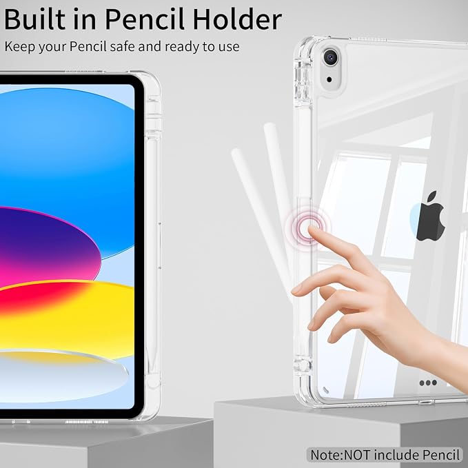 Case for iPad (A16) 11th Gen 11 Inch &amp iPad 10th Gen 10.9 Inch | Lightweight Trifold Stand Cover Clear Hard PC Back Shell with Pencil Holder Auto Sleep/Wake Black