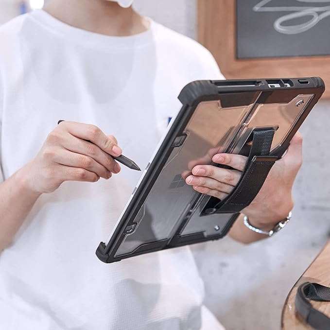 Surface Go4/Go3/Go2/Go Case Crystal Clear Multi-Angle Heavy Duty Rugged Shockproof Cover with Shoulder Strap Hand Strap Stylus Pen Holder Compatible with Keyboard