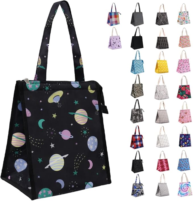 iknoe Lunch Bag Insulated Lunch Bags for Women & Men, 9L Reusable Lunch Tote, Portable Adult Thermal Large Lunch Cooler for Work Picnic Beach (Space Planet)