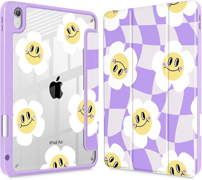 Tuiklol Case for iPad Air 11 Inch M4 2026 / Air 11 Inch M3 2025 / Air 11 Inch M2 2024 / iPad Air 10.9 Inch 2022 2020 Buit in Pencil Holder with Shockproof Cover Clear Transparent Back Black Flower