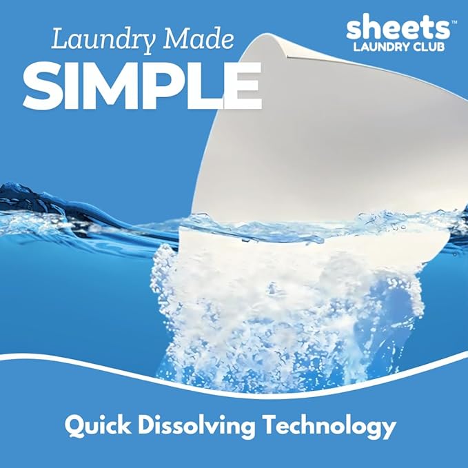 Sheets Laundry Club Laundry Detergent Sheets, 100 Loads - Fragrance Free Scent, Eco-Friendly, Quick-Dissolving Formula, Hypoallergenic, Septic Safe, Plastic-Free Packaging - 50 Sheets