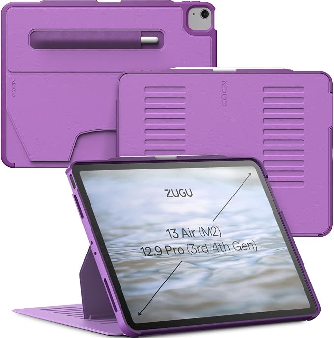 ZUGU Case for iPad Air 13 inch (M2/M3/M4) iPad Pro 12.9 Gen 3/4 [Aqua] | Ultra Slim Protective Cover Apple Pencil Holder w/Charging Convenient 10-Angle Magnetic Stand Auto Sleep/Wake Function