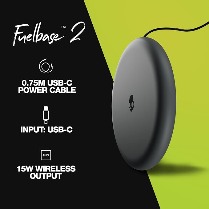 Skullcandy Fuelbase 2 Wireless Charger 15W Wireless Charging Pad Compatible with iPhone Pro/Max Samsung Galaxy AirPods Pro 2 - Grey/Yellow