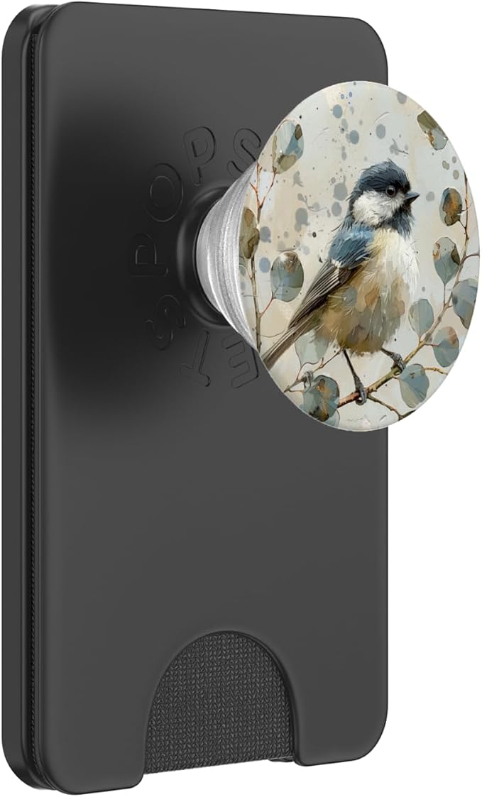 Van Gogh Style Eucalyptus Black Capped Chickadee Bird PopSockets Adhesive PopGrip