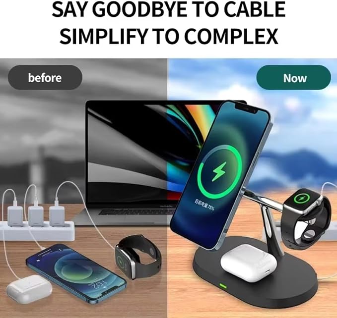 Desktop 3 in 1 Wireless Charger Stand for Samsung Galaxy S25 S24 S23 Watch 8 7 6 5 4 3 Active 1 2 Earbuds Super Fast Charging Station (Black)