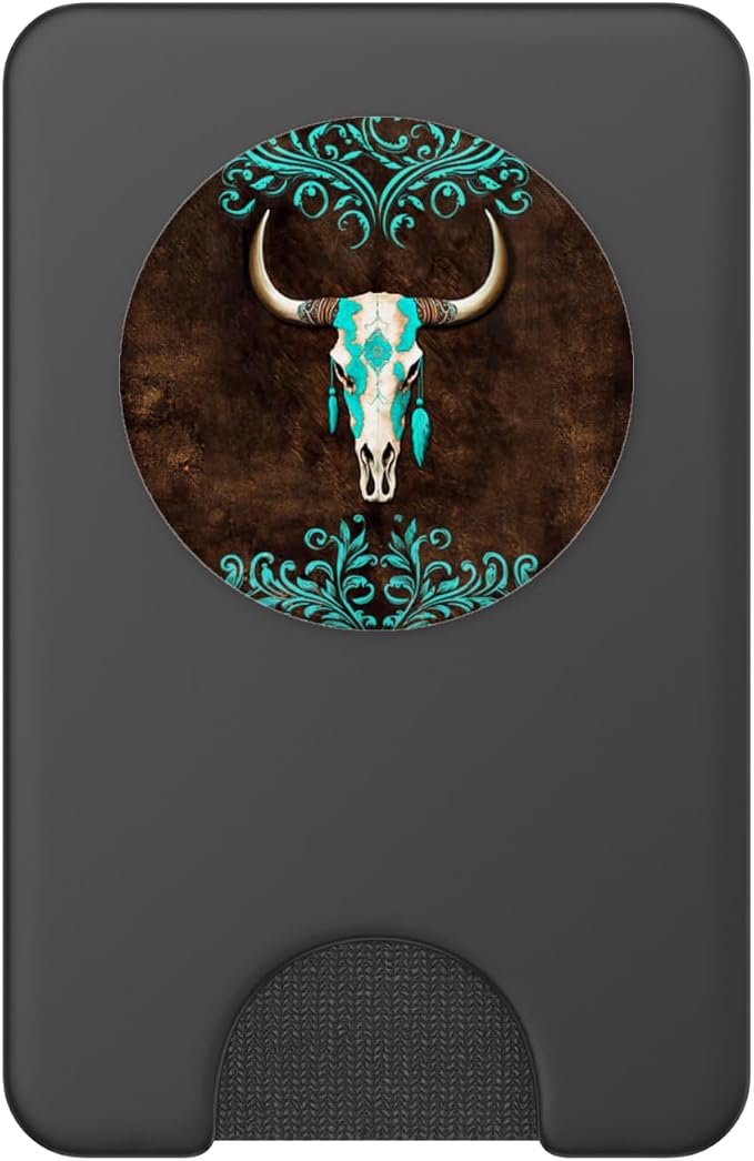Skull Bull Western Cowgirl Cowboy Rural Rustic Vintage Ranch PopSockets Adhesive PopGrip