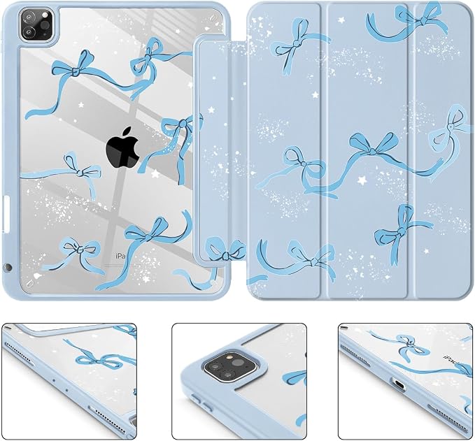 Tuiklol for iPad Pro 11 Inch 4th / 3rd / 2nd / 1st Gen (2022 2021 2020 2018) Case -Built-in Pencil Holder Shockproof Cover Clear Transparent Back Shell with Auto Wake/Sleep Black Flower