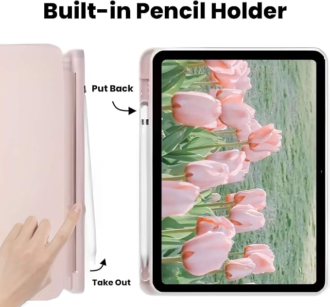 for iPad A16 11 Inch 2025 /for iPad 10th Generation 10.9 Inch 2022 Cute iPad Black Case with Pencil Holder-[Auto Wake/Sleep] Trifold Stand Soft TPU Protective Cover Pink Bows