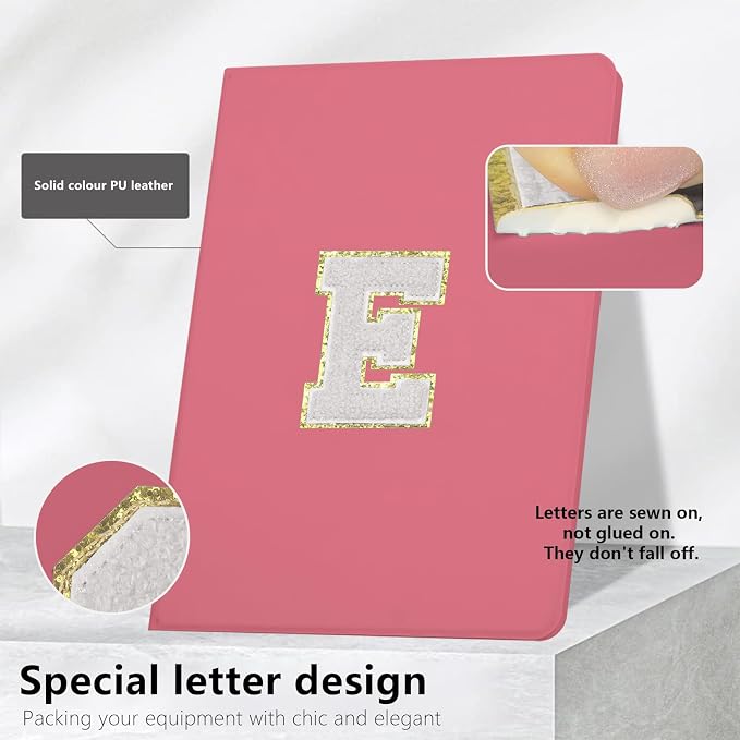 for iPad 9th Generation 10.2 Inch 2021/2020/2019 Case Initial Chenille Letter Suture Personalized for iPad 9th/8th/7th Generation Case with Auto Sleep/Wake Pencil Holder (Black A)
