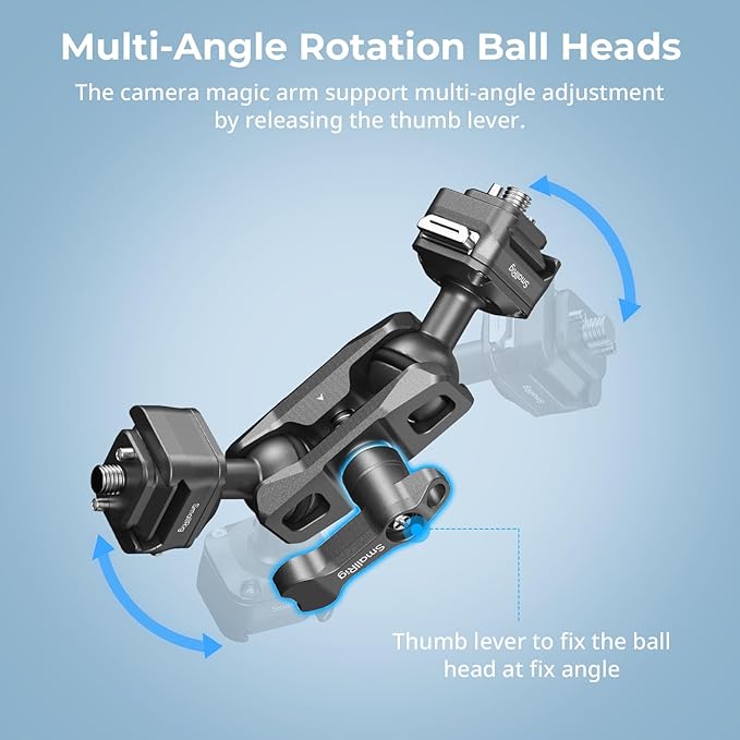 SMALLRIG Quick Release Magic Arm with 360° Ball Head, Articulating Magic Arm with 1/4"-20 Screws & Detachable Locating Pins, Max Payload 5.5kg / 12.1lbs, for Monitor, Camera Cage, HawkLock H21