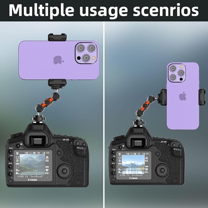 SOH Hot/Cold Shoe Phone Mount Holder, Universal 2 Ball Head Smartphone Mount Adapter, Cold Shoe Phone Clip Mount for iPhone 17/16/15, DSLR Camera LCD Camera Cage Flash LED Light Microphone and More