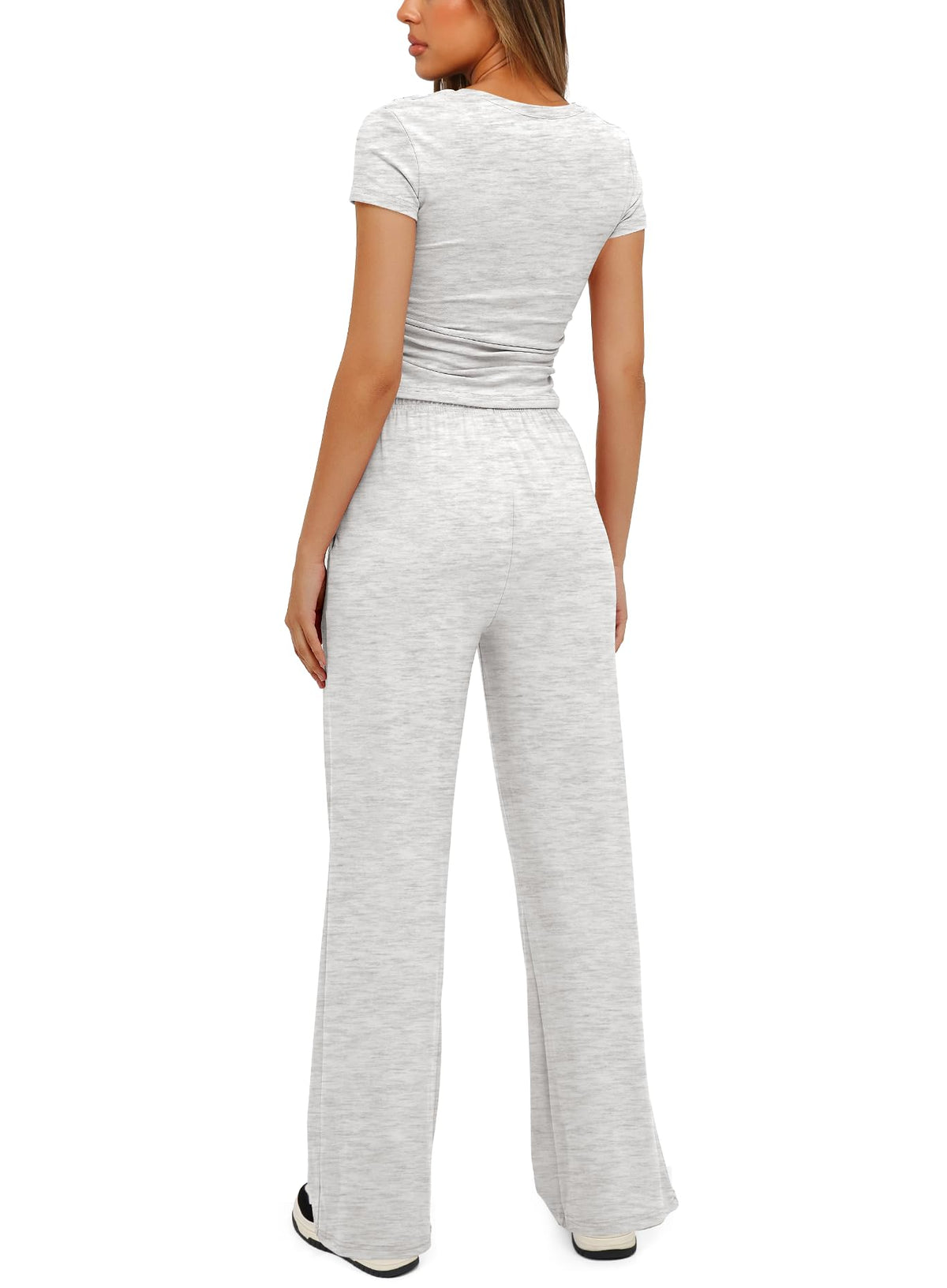 Darong Women's 2 Piece Outfits Short Sleeve Lounge Sets 9042B Light Grey M