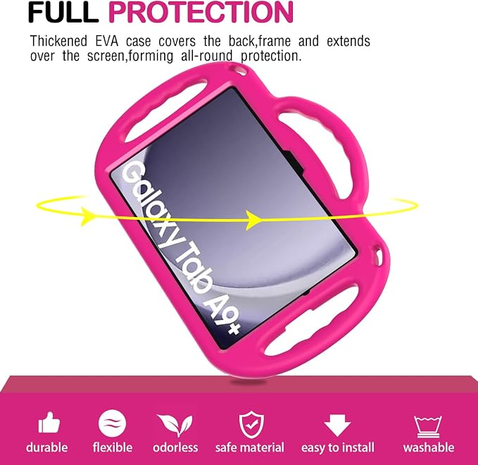 Kids Case for Samsung Galaxy Tab A11+ Plus/A9+ Plus 11 Inch Case with Strap Shockproof Lightweight Handle Stand 2025/2023 Model with Lanyard Black