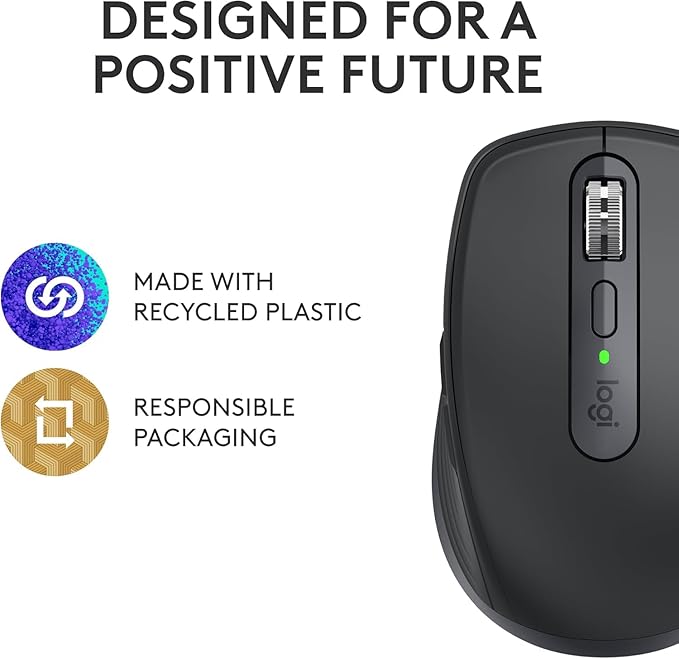 Logitech MX Anywhere 3S Compact Wireless Mouse, Fast Scrolling, 8K DPI Any-Surface Tracking, Quiet Clicks, Programmable Buttons, USB C, Bluetooth, Windows PC, Linux, Chrome, Mac - Black (Renewed)