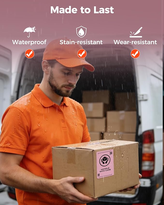 MUNBYN 4” X 3” Direct Thermal Labels, Thermal Printer Stickers, Strong Adhesive, Labels Paper for Mailing, Barcode, 500 Sheets/1 Roll, Pink