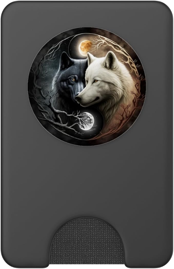 Cool Yin and Yang White and Black Wolf Wolves Lover Gift PopSockets Adhesive PopGrip
