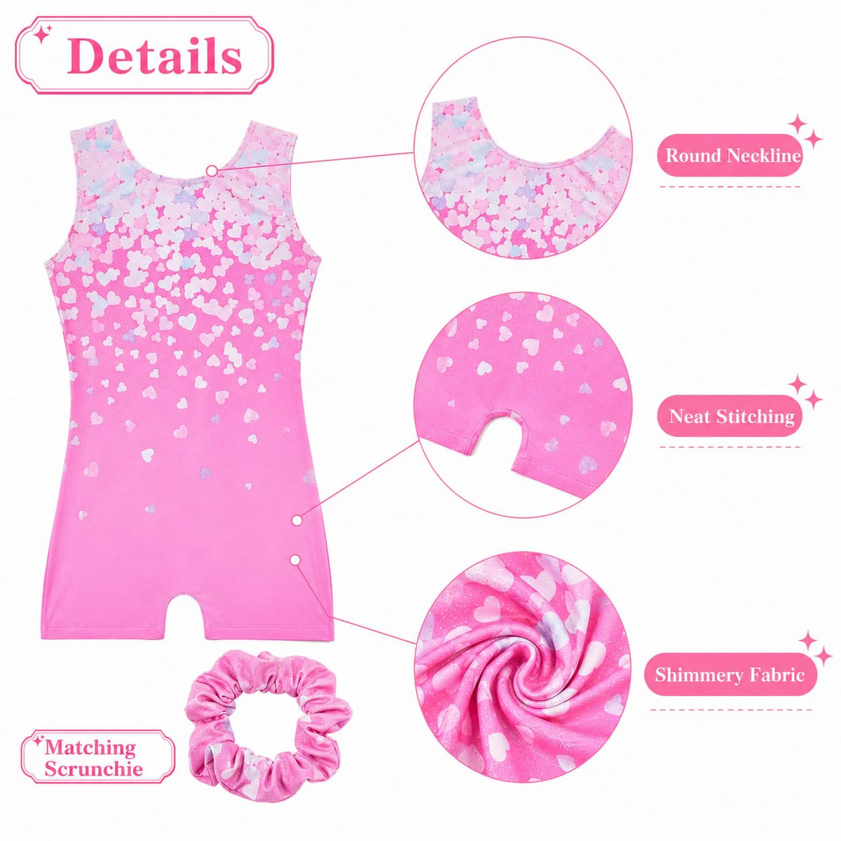 Tstiti Gymnastics Leotards For Girls with Hair Scrunchie