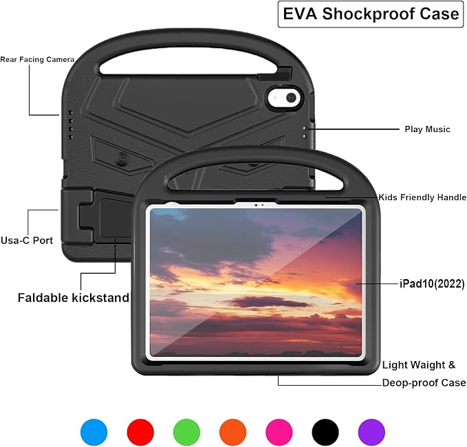 Dteck Kids Case for iPad 10.2 - Shockproof Rugged EVA Handle Stand Child Proof Case for iPad 9/8/7 Generation Black