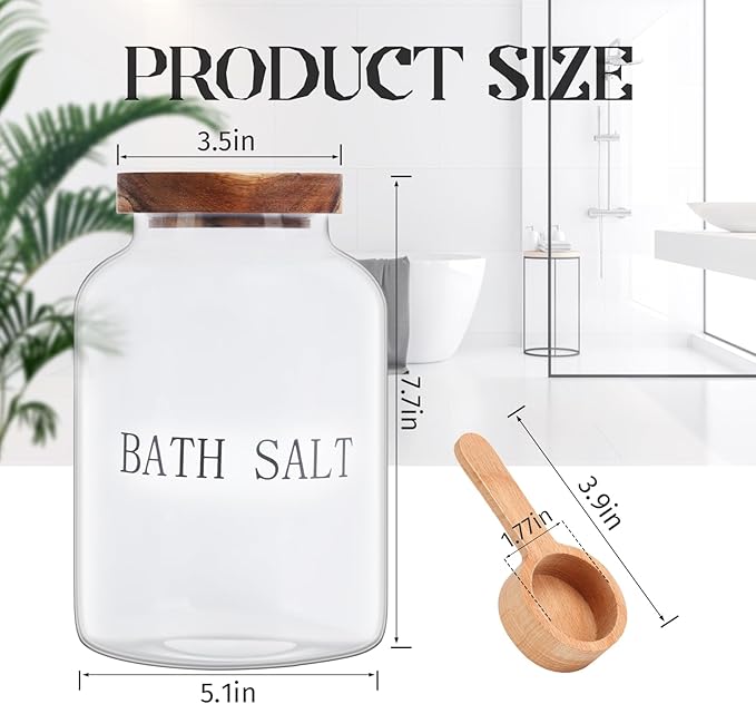 74 oz Glass Bath Salts Jar,Bath Salt Container with Wooden Lid and Scoop,Bathroom Organizers and Storage,for Bathroom Bath Decor,Home Decor,Bathtub Accessories for Women