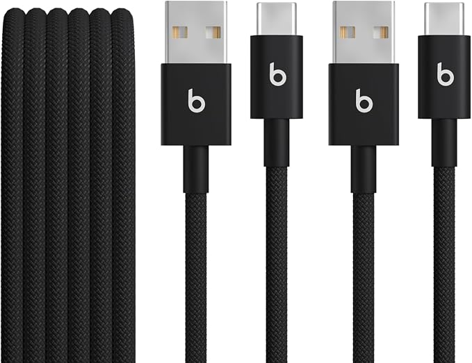 Beats 240W USB-C to USB-C Braided Cable Fast Charging Durable/Tangle Free Compatible with Apple and Android Devices (3 m/10 ft) – Bolt Black
