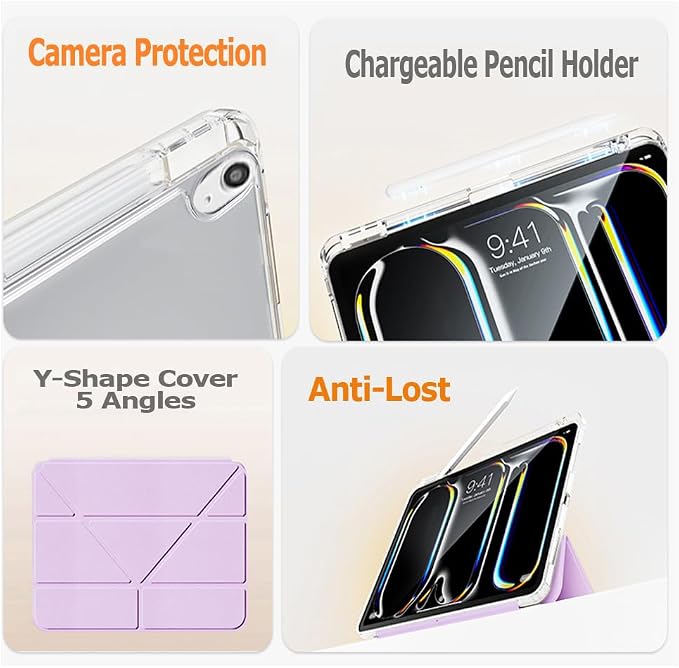 Slim Case for iPad Air 11 M4/M3/M2 &amp 10.9 5th/4th Gen Aqua Blue | Pencil Holder Multi-Angle Y Fold Stand Clear Acrylic Cute Cover Auto Wake-Sleep 2026/2025/2024/2022/2020