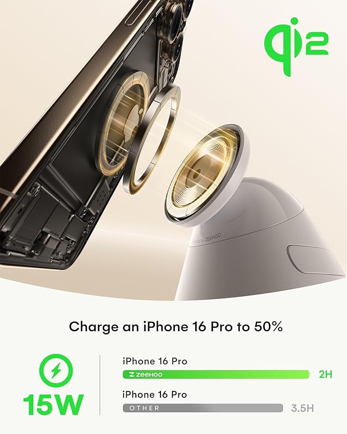 ZEEHOO 4 in 1 Wireless Charging Station for Apple,Mag-Safe Charger&Dimmable Light,Qi2 15W Rotating Fast Wireless Charger for iPhone 16,15,14,13,12&Pixel 10&iWatch&Samsung Watch&AirPods(30W Adapter)