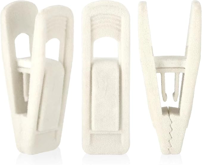 Tinfol Ivory Velvet Hanger Clips, 50pc Pants Velvet Clips, Large Opening Clip Clothes Pin, Strong Finger Flocked Clip Perfect for Slim-line Clothes Hangers