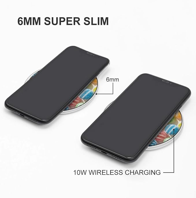 Rainbow Candy Wireless Charger 10W Portable Fast Wireless Charging Pad Compatible with Phone Slim Charging Station Lightweight Charger Mat Charging Block for Travel Home Office