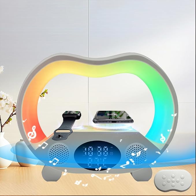 IHAO 3in1 Multifunctional Foldable Wireless Charging Station with LED Ambient Night Light Fast QC3.0 Charger for Phone iWatch Headphone Space-Saving Auto-Shutoff &amp Overcharge Protection-Black
