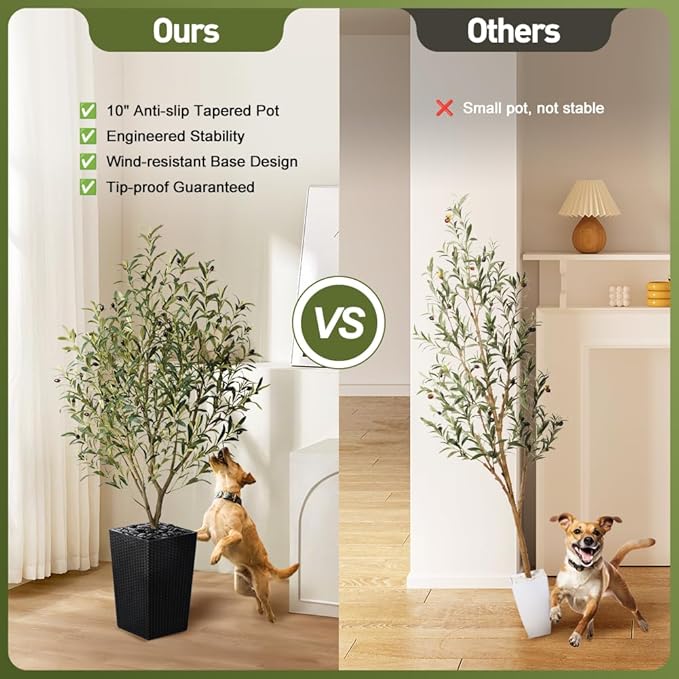 Artificial Olive Tree 5FT Indoor&Outdoor Faux Plant - UV Resistant Large Fake Tree with Black Planter & Pebbles, Realistic Tall Potted Artificial Trees for Modern Home Decor Office Living Room VN132